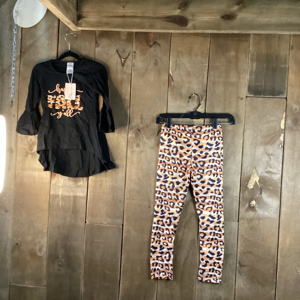 Mia Belle Girls Happy Fall Ya'll 2 Piece Set, Size 6Y/6X, Leopard